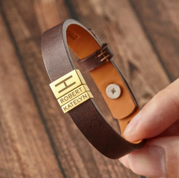 Personalized Dad Children's Name Engraving Beads Leather Bracelets Best Gifts for Men 2025 Bracelet for Him Ideas for Husband