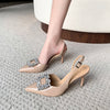 Women's Sandals 2025 Summer New Luxury Shiny Rhinrhinese Embellished Pointy Comfortable Non-slip Stiletto Heels for Women