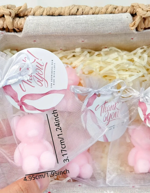 10/20 Sets Pink/Blue Bear Shaped Candles, with Thank You Card and Organza Bag, Suitable for Baby Shower, Gender Reveal Party ﻿