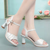 Comfort Soft Leather Sandals Women's Summer Fashion Shoes Mother Thick Heel High Heels Diamond Non-slip  Black Thin Shoes