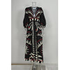 Women's 2025 Spring Bohemian Printed Tie High Waist  Long Sleeve V-Neck  Fashion Waist Dresses