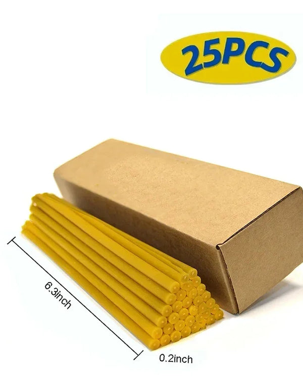 25PCS/1PACK Hanukkah Candle Natural Beeswax Chanukah Candles Thin Taper Honey Candles for Ritual Birthday Unscented