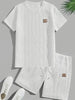 Men's Solid Color JacquardTTwo-piece set of shirt and shorts，Regular Fit Round Neck Short SleeveTShirt and Sports Shorts，Men's S