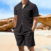Casual Men s Summer Set Stylish Short Sleeve Button Up Shirt and Comfortable Elastic Waist Shorts in Solid Colors for Beach