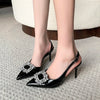 Women's Sandals 2025 Summer New Luxury Shiny Rhinrhinese Embellished Pointy Comfortable Non-slip Stiletto Heels for Women