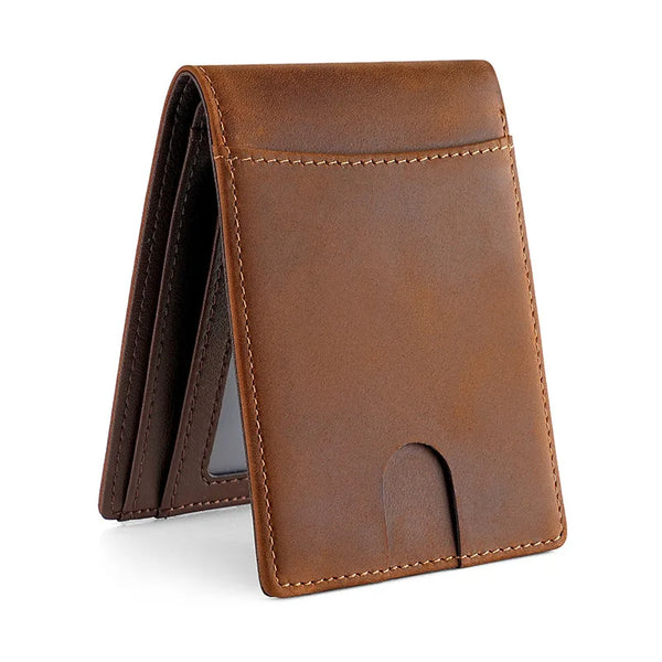 Retro genuine leather wallet, men's short wallet, RFID anti-theft brush, top-grain cowhide men's wallet