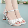 Comfort Soft Leather Sandals Women's Summer Fashion Shoes Mother Thick Heel High Heels Diamond Non-slip  Black Thin Shoes