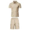 Men'S Short Sleeved Shorts Casual Set Summer Waffle Solid Color Casual Loose Collar T-Shirt Set Men Fitness Sports Clothes