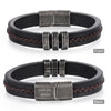 Personalized Engraving 2-5 Name Mens Leather Bracelet Customized Vintage Beaded Bracelets for Men Retro Jewelry Gift for Father
