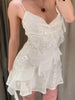 Sequined Ruffled Halter Dress Pleated Layered V-Neck Pile Collar Suspender Sexy Slimming Gown Beach Women Camisole Mini Dresses