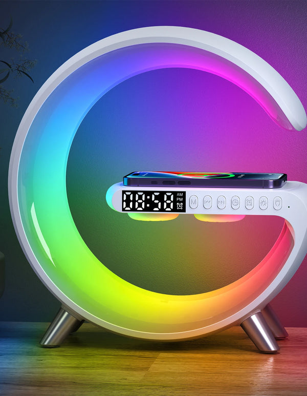 9 inch Wireless Charger Stand Alarm Clock Bluetooth Speaker LED Lamp RGB Night Light For iPhone Samsung Fast Charging Station