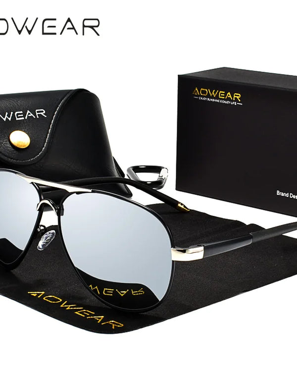 AOWEAR Men's Aviation Sunglasses Men Polarized Mirror Sunglass for Man HD Driving Pilot Sun Glasses lunettes de soleil homme