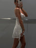 Sequin Ruffles Slip Short Dress Women Sexy Glitter Sleeveless Backless Waist Cinching Irregular Dresses Chic Lady New Partywear