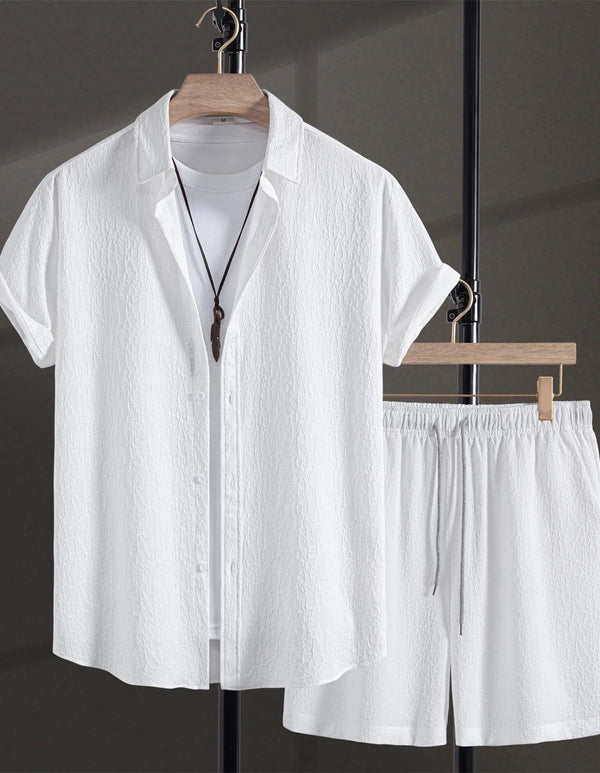 Mens Casual Shirt Suit Two Piece Short Sleeve Shirt And Shorts Solid Color Scheme Is Versatile And Fashionable T Shirts