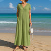 Summer Beach Holiday Maxi Dresses For Women Casual V Neck Short Sleeve Button Shirt Dress Women Loose Long Dress Boho