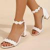 Women's Block Heel Sandals Faux Pearls Decor Flowers Ankle Strap Round Toe Elegant Chunky Heels Minimalist Banquet Wedding Shoes