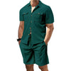 Casual Men s Summer Set Stylish Short Sleeve Button Up Shirt and Comfortable Elastic Waist Shorts in Solid Colors for Beach