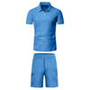 Men'S Short Sleeved Shorts Casual Set Summer Waffle Solid Color Casual Loose Collar T-Shirt Set Men Fitness Sports Clothes