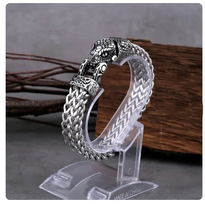 Never Fade Rock Viking Wolf Bracelet Men's Stainless Steel Mesh Chain Can Open Wolf Mouth Punk Bracelets Biker Jewelry