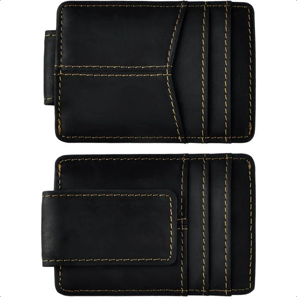 Mens Genuine Leather Cowhide Money Clip Credit Card Case Handy Slim Wallet Magnet A Rfid Black
