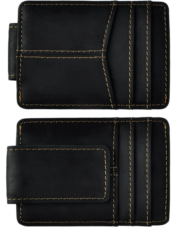 Mens Genuine Leather Cowhide Money Clip Credit Card Case Handy Slim Wallet Magnet A Rfid Black