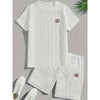 Men's Solid Color JacquardTTwo-piece set of shirt and shorts，Regular Fit Round Neck Short SleeveTShirt and Sports Shorts，Men's S