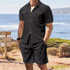 Casual Men s Summer Set Stylish Short Sleeve Button Up Shirt and Comfortable Elastic Waist Shorts in Solid Colors for Beach