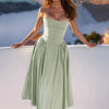 Summer Women Elegant Sleeveless Backless Pleated Dresses Lady Sexy Solid Sling Midi Dress 2024 Female Party Evening A-line Robes