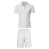 Men'S Short Sleeved Shorts Casual Set Summer Waffle Solid Color Casual Loose Collar T-Shirt Set Men Fitness Sports Clothes