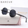 BARCUR Stylish Round Women Sunglasses Unique Spring Mirror Legs Metal Frame Steampunk Retro Sunshade UV400 Men Sunglasses