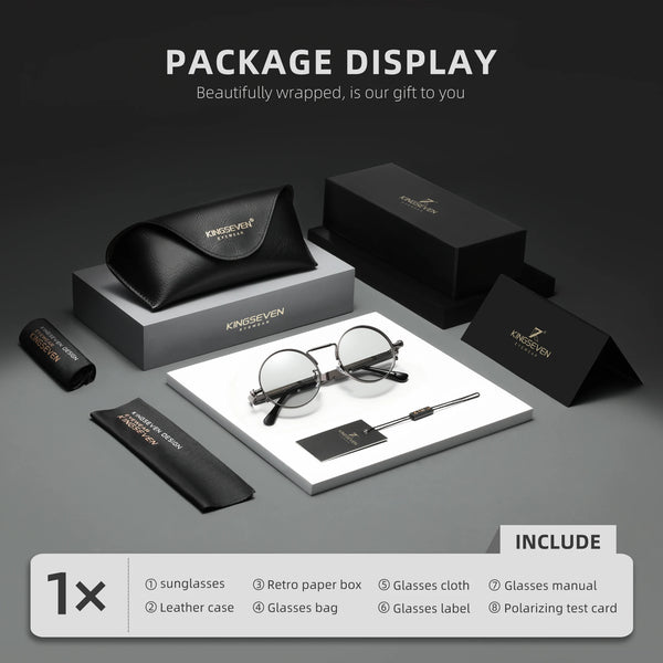 KINGSEVEN Original Designe Sunglasses Gothic Punk Polarized Men UV400 Glasses Women Round Frame Retro Outdoor Summer Eyewear