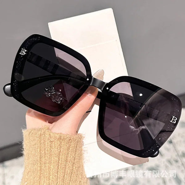 Letter Plaid Glasses Legs Polarized High Definition Sunglasses Women's Light Luxury High Quality Large Frame Sunglasses Gafas