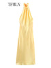 TFMLN Elegant Women Solid Halter Long Dress 2025 Summer Off Shoulder Backless Slim Party Dress Sexy Girls Sleeveless Dresses