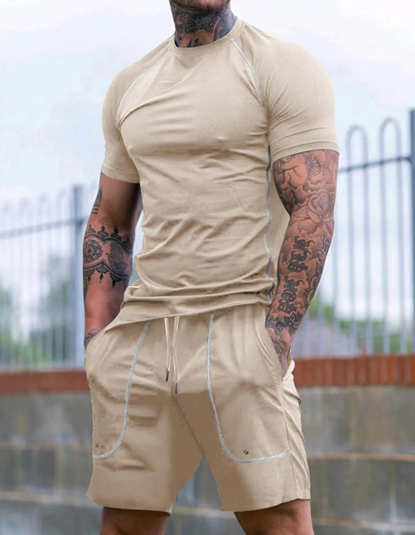 Men'S Summer New Sports Tights Shorts Suit Men'S Running Gym Wear Set Absorbent Breathable High-Quality Sport Casual Suit