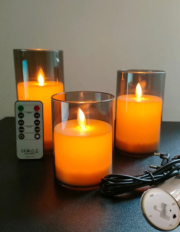 USB Rechargeable LED Candle Light 3pcs/set,Moving Wick Remote controlled,Christmas Candles,New Year Party Light,Home Decor.