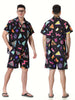 Men's short sleeved shirt shorts printed set 80S Hawaiian style vacation casual versatile loose fashion printed T-shirt beach