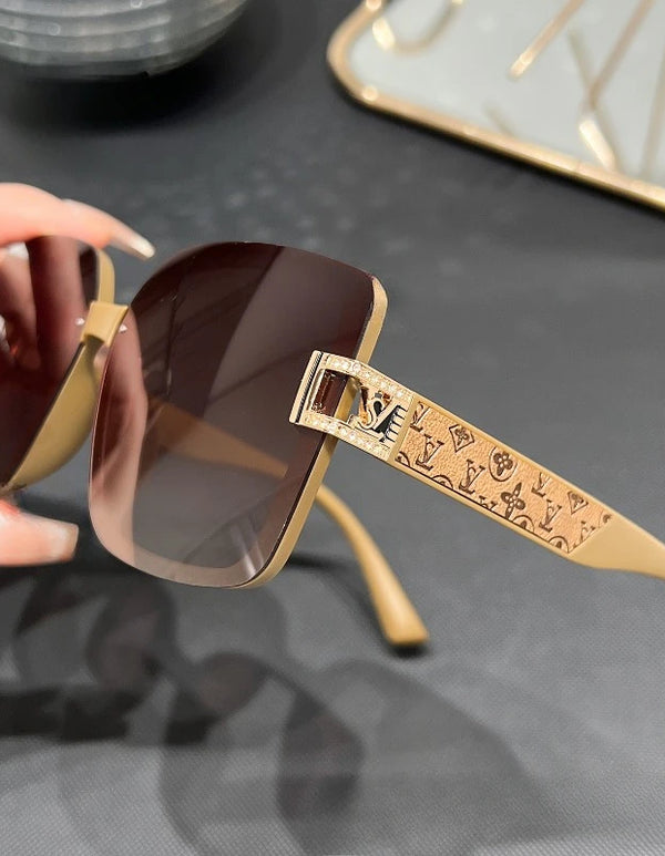 2025 Polarized Square Sunglasses Women Trendy Luxury Sun Glasses New Vintage Leather Print Glitter Eyewears UV400 Gafas De Sol