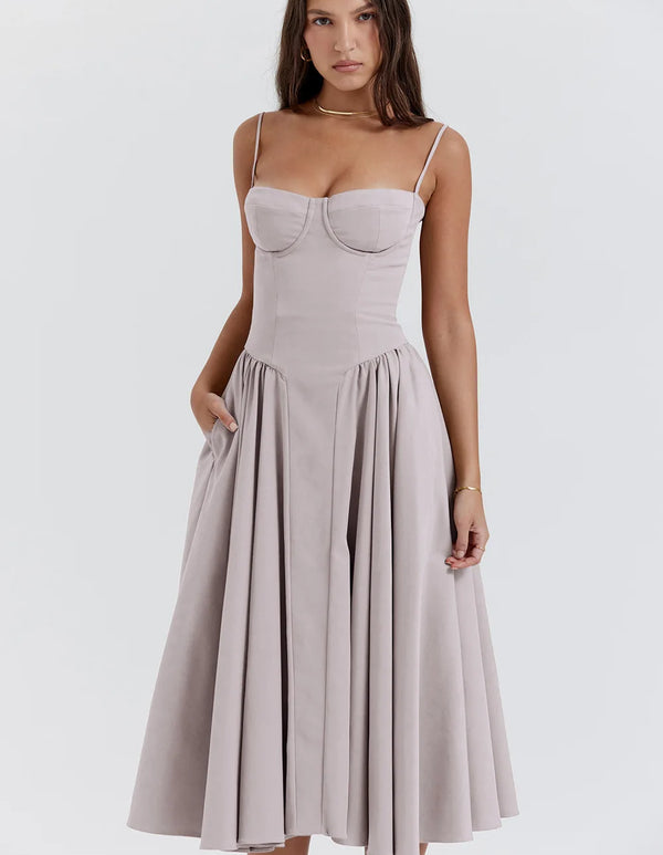 Summer Women Elegant Sleeveless Backless Pleated Dresses Lady Sexy Solid Sling Midi Dress 2024 Female Party Evening A-line Robes
