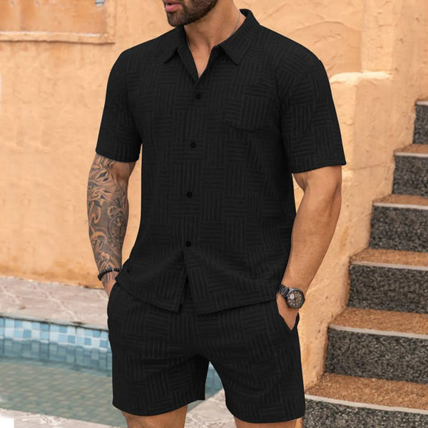 Men'S Short Sleeve Shirt Casual Sets Summer Two Pieces Set Casual Holiday Shirts Tops Shorts Outfits For Male Ropa Hombre