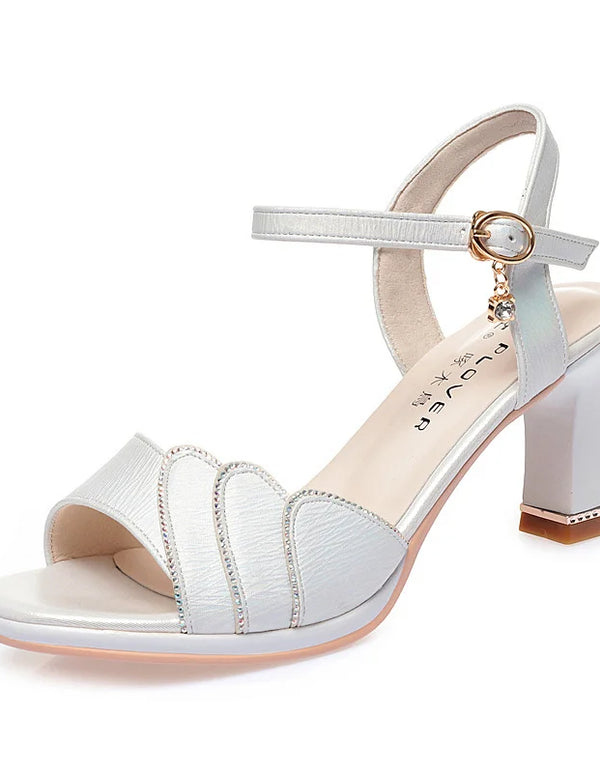 Comfort Soft Leather Sandals Women's Summer Fashion Shoes Mother Thick Heel High Heels Diamond Non-slip  Black Thin Shoes