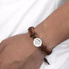 Custom Men's Round Photo Engraved Tag Bracelet Brown Leather Strap Stainless Steel Bracelets Personalized Photo Men's Jewelry