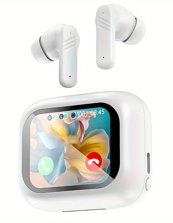 Active Noise Cancelling Earbuds ANC with Smart Touch Screen, TWS True Wireless Ear Buds Earphones for iPhone Android