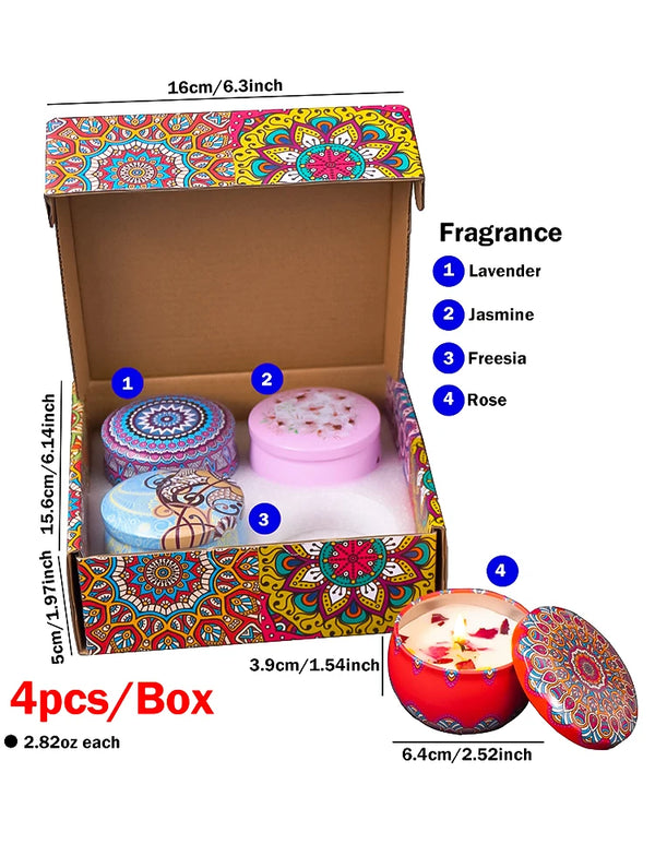 4Pcs/Box Scented Long Lasting Smokeless Fragrance Candle Jar Soy Candles Crystal Stone Dried Flower Couples Romantic Home Decor
