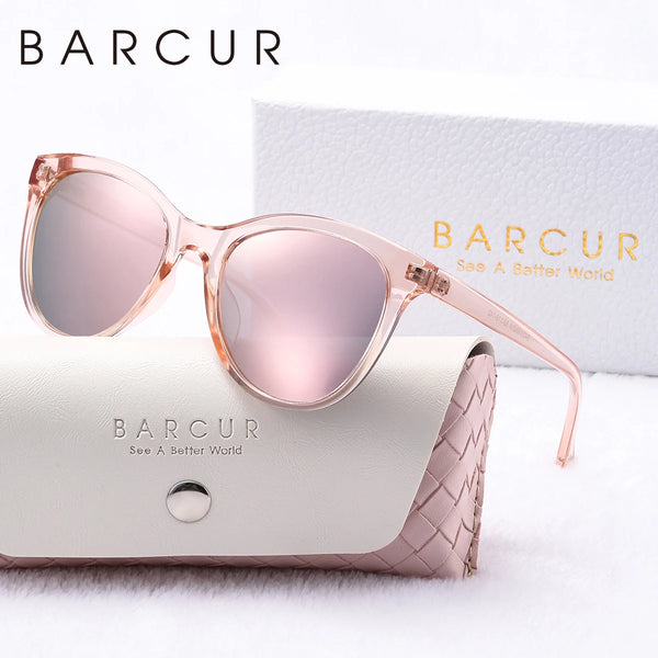 BARCUR Transparent Women Sunglasses Comfort Durable Beautiful PC Cat Eye Frame Party Travel UV400 Polarized Sunglasses Best Gift