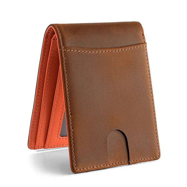 Retro genuine leather wallet, men's short wallet, RFID anti-theft brush, top-grain cowhide men's wallet