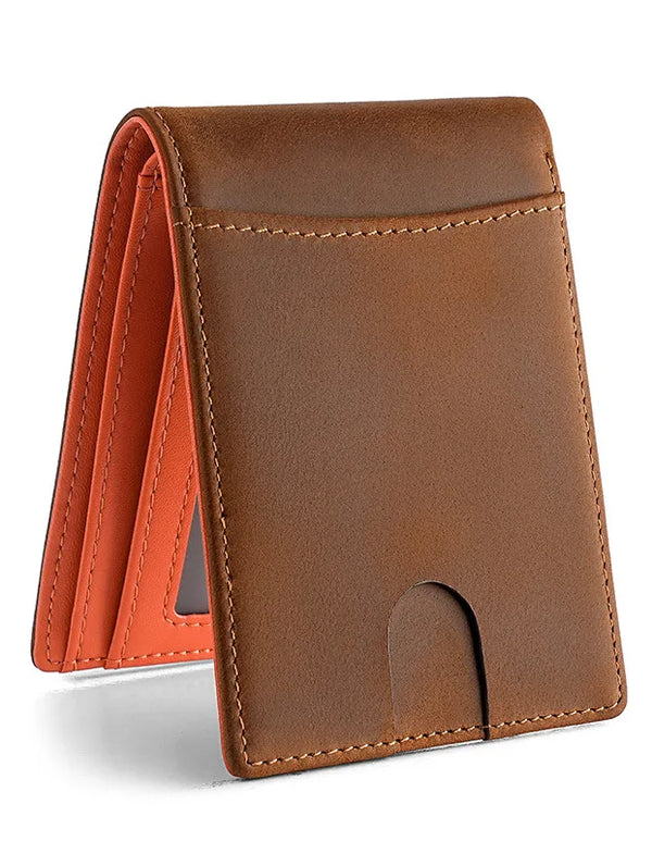Retro genuine leather wallet, men's short wallet, RFID anti-theft brush, top-grain cowhide men's wallet