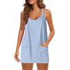 Sport Mini Dress For Women Summer Sleeveless Dress Casual Short Sundress Female Workout Tennis Athletic Onesie With Pockets