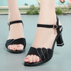 Comfort Soft Leather Sandals Women's Summer Fashion Shoes Mother Thick Heel High Heels Diamond Non-slip  Black Thin Shoes