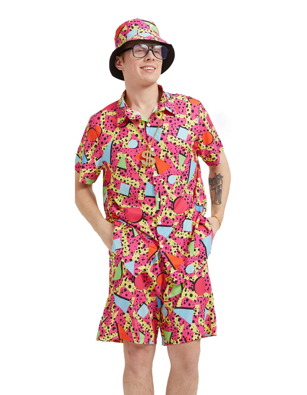 Men's short sleeved shirt shorts printed set 80S Hawaiian style vacation casual versatile loose fashion printed T-shirt beach