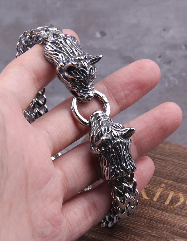 Never Fade Rock Viking Wolf Charm Bracelet Men's Stainless Steel Mesh Chain Gold Wolf Punk Jewelry without box